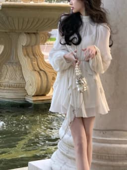 Elegant Long Sleeve Y2k Mini Dress Korean Fashion Summer Beach Style Chiffon Office Lady Casual One Piece Chic Clothing Sweet