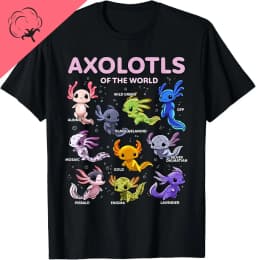 Axolotls of The World Kawaii Types of Axolotl Fish Amphibian T-Shirt Cute Tshirts Women Clothing Tops Cotton Kawaii Clothes