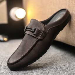 Leather Men Half Slippers Summer Breathable Mens Casual Shoes Slip-on Lazy Driving Shoes Comfortable Walking Loafers Moccasins