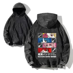 Men Acid Hoodies Bocchi The Rock Manga Top Print Vintage Pullover Casual Basis Long Sleeve Washed Hoodies