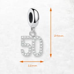 Dangle Charm Pendant Number 50 Women Men Pure 925 Sterling Silver Trendy Jewelry Lucky Birthday Gift
