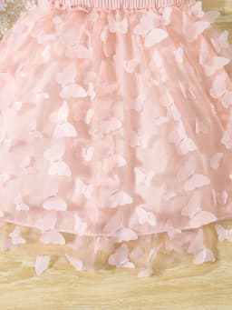Summer Toddler Kids Girl's Clothes Baby's Butterfly Decor Mesh Splicing Cami Dress Elegant Sleeveless Princess Dress