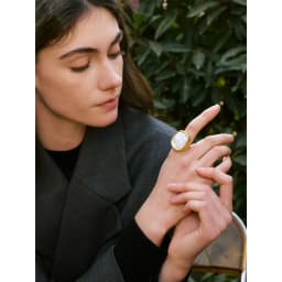 Yhpup Thicker Shell Stone Adjustable Open Ring 2025 Stainless Steel Cast Fashion Exclusive Finger Jewelry 18K PVD Plated