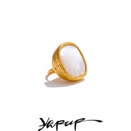 Yhpup Thicker Shell Stone Adjustable Open Ring 2025 Stainless Steel Cast Fashion Exclusive Finger Jewelry 18K PVD Plated