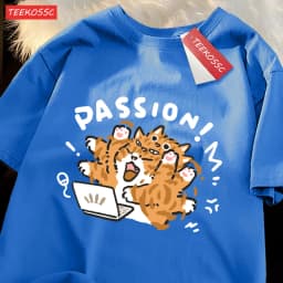 A Little Orange Cat Who Loves Work Printing Mens T Shirts Cotton All-Match T Shirt Comfortable Streetwear Unisex Soft Clothes