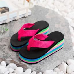 Women's Rainbow Color Platform Flip Flops Summer Thick Sole Lightweight Slip-on Wedges Sandals Girls Beach Slippers