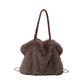 Women's Fashionable Plush Large Capacity Tote Bag High-end Pleated Fox Fur Shoulder Crossbody Bag Commuter Bag with Metal Chain