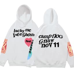 Graffiti Letter Printed Loose Hooded Kanye Sweatshirts Men Oversized Fleece Luck Me I See Ghosts Hoodie Unisex Pullover Hoody