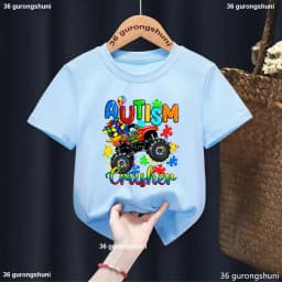 Autism Boys T Shirt Short Sleeves Tops Girls Baby Children Clothing Summer Tshirt Car Printing Autism Kids Tee Toddler Clothes