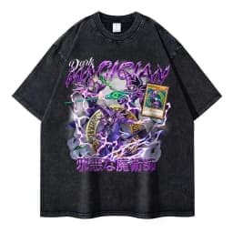 Anime Yu Gi Oh T Shirts Vintage Washed Dark Magician Girl T-shirt Retro Streetwear Manga Black Magician Short Sleeve Tops Tees