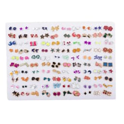 100Pair Women Plastic Enamel Small Stud Earrings Set Girls Heart Star Animal Moon Plastic Geometric Earring Set Jewelry Gifts