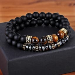 TYO Marble Tiger Eye Matte Onyx Stone Beads Cubic Zirconia Hand Jewelry Accessories Elastic Stretch Men Bracelet Birthday Gift