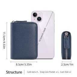 Genuine Leather Small Accordion Card Cases Holder For Women RFID Blocking Zipper Credit Card Wallet with Coin Pouch 2 Cash Slot