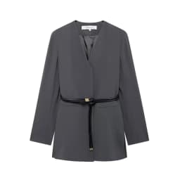 DUOPERI Women Solid Blazer With Belt V-Neck Long Sleeves Female Chic Lady Casual Outfits