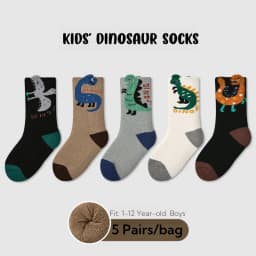 Children's Thickened Socks Winter Boys' Cartoon Dinosaur Terry Socks Warm Cotton Socks Baby Thermal Socks 5 Pairs