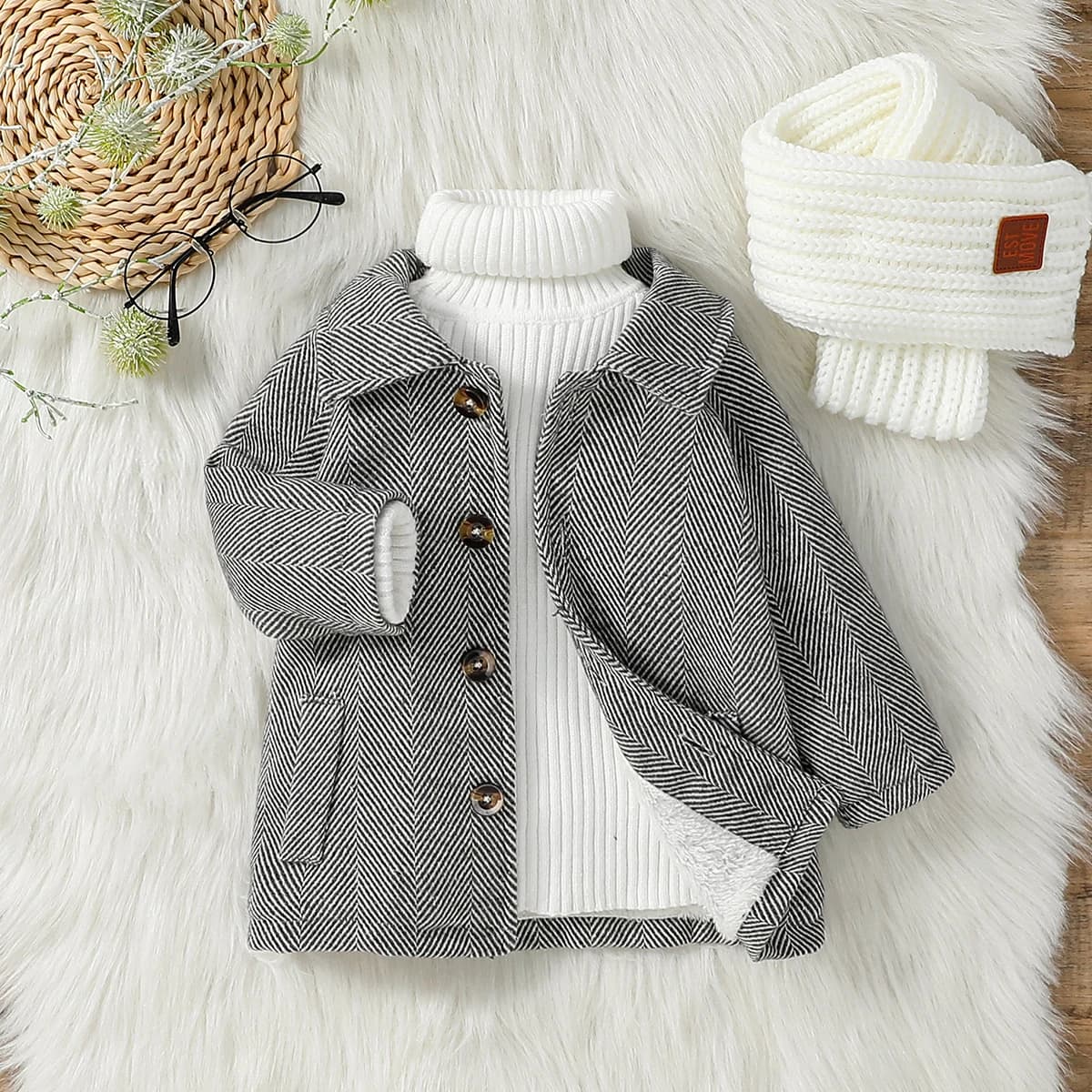 2024 New Baby Boys 1-3Y Fall/Winter Long Sleeve Plush Warm Jacket With Button For Chinese Style Outdoor Wear