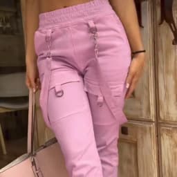 New Women's Vintage Pants Multi-Pocket Pink Suspenders High-Waisted Casual Fashion Solid Color Ladies Corset Long Trousers