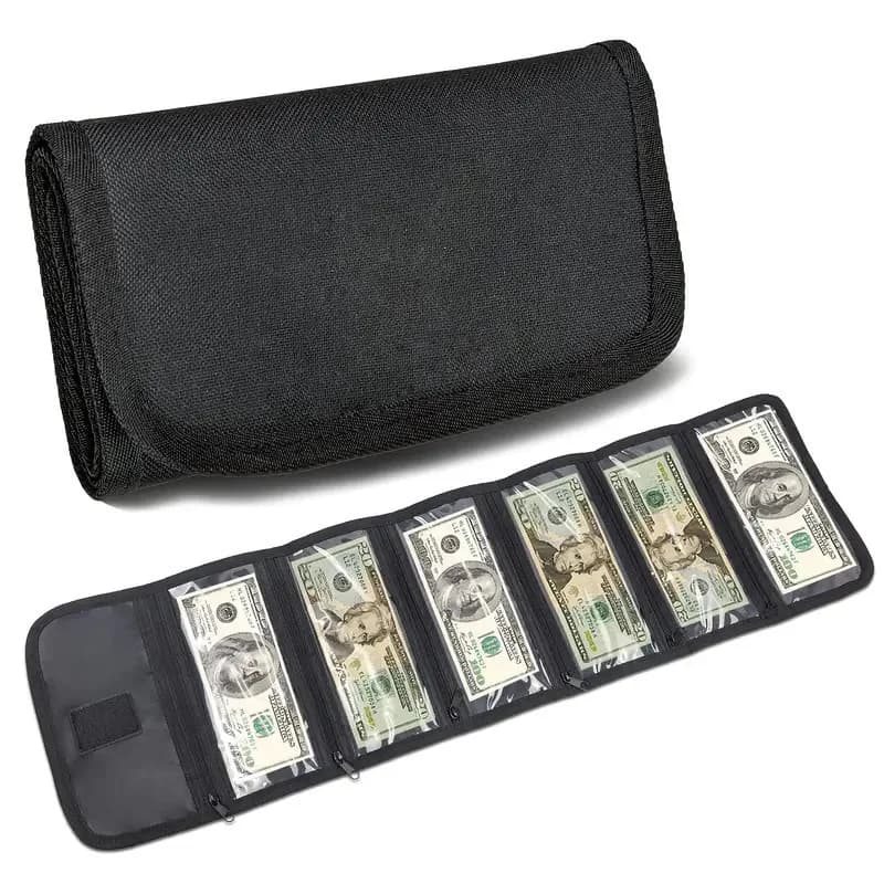 Cash Storage Box with 6 Zippered Pockets, Cash Ticket Storage Box, Envelope Wallet Money Bag