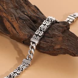 S925 Sterling Silver Double-Layer Peace Print Bracelet Woven Retro Personality National Tide National Style Hand Jewelry Gift