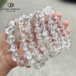 JD Natural Stone Azeztulite Rock Quartz Cracked Crystal Bead Bracelets Women Men Reiki Healing Stretch Jewelry Couple Party Gift