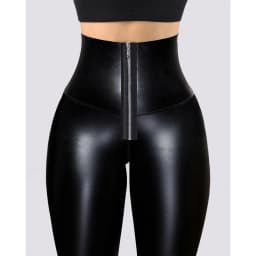 Women High Waist Tummy Control Butt Lift PU Leather Leggings Outwear Skinny Pants Casual Trousers Streetwear