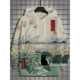 Japanese Harajuku 3D Printed Hoodies For Men Mountain Cat Tentacle Graphic Pullover Sweatshirts Casual Loose Hooded Long Sleeves