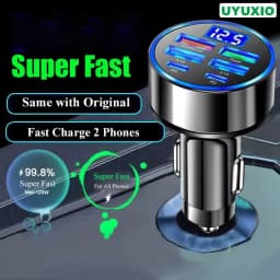 UYUXIO USB C Car Charger Adapter with Voltage Display 6 in 1 Super Fast in Car for iPhone 16 15 Pro Max Samsung Android Phone