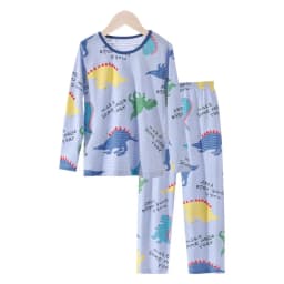 2Pcs Girls Home Underwear Set Cute Strawberry Print Round Neck Long Sleeve Trousers Comfy 100% Cotton Pajamas Set