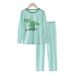 2Pcs Girls Home Underwear Set Cute Strawberry Print Round Neck Long Sleeve Trousers Comfy 100% Cotton Pajamas Set
