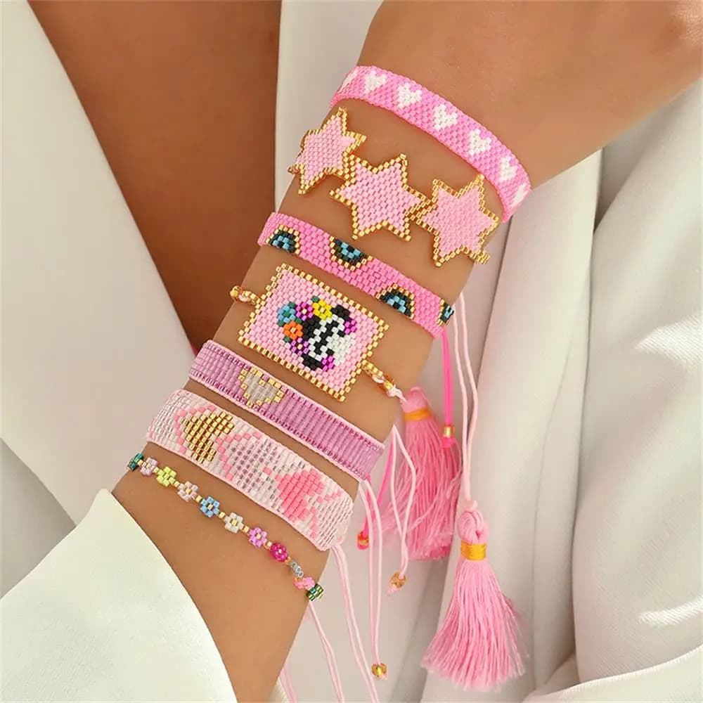 1pc Women's Fashion Bracelet Bohemian Style Miyuki Beaded Colorful Rice Bead Bracelet Suitable for Daily Gift Giving