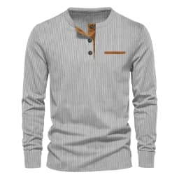 New Men's Long Sleeve T-shirt Spring And Autumn Comfortable Corduroy Fake Pocket Daily Casual Henry Shirt Fashion Men's Clothing