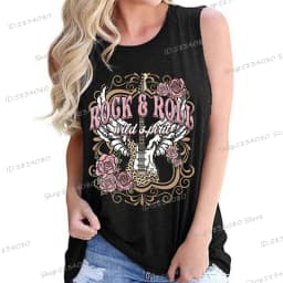 Rock Roll Wild T-shirts Vintage Style Rose Guitar Shirt New Summer Fashion O-Neck Tshirt Music Lover women Sleeveless Tanks Tops