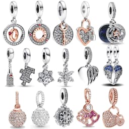 925 Sterling Silver Rotating Star Chart&Puzzle&Wine Bottle&Snowflake&Double Wings Dangle Charm Fit Brand Bracelet Shining Zircon