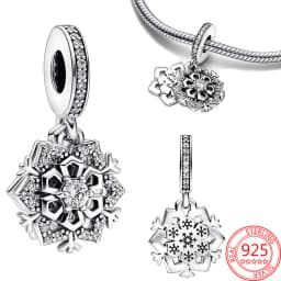 925 Sterling Silver Rotating Star Chart&Puzzle&Wine Bottle&Snowflake&Double Wings Dangle Charm Fit Brand Bracelet Shining Zircon