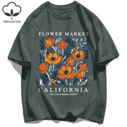 Yellow Flowers Market California Print T-Shirt Woman Soft Cotton Tee Top O-Neck Casual T Shirt Crewneck Sports Short Sleeve