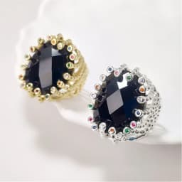 FUWO 1Pc Luxury Natural Semi Precious Stone Ring,Golden/Silver Plated Obsidian Rings With Colourful Zircon For Women RG057O