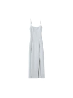 Women Fashion Front Vent Soft Strappy Midi Dress Straight Neck Thin Straps Female Dresses Vestidos Mujer