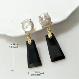 1 Pairs Fashionable Golden Trapezoid Earrings with Natural Freshwater Pearl & Semi-precious Stone, Ideal Valentines Gift ER467P