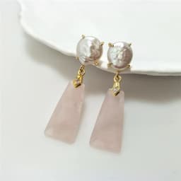 1 Pairs Fashionable Golden Trapezoid Earrings with Natural Freshwater Pearl & Semi-precious Stone, Ideal Valentines Gift ER467P