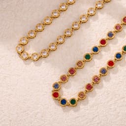 Stainless Steel Necklace Bracelets for Women Tennis Chain Colorful Stones Zircon Inlaid Gold Plated Waterproof Jewelry Gift