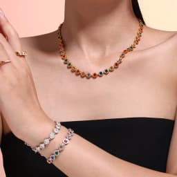 Stainless Steel Necklace Bracelets for Women Tennis Chain Colorful Stones Zircon Inlaid Gold Plated Waterproof Jewelry Gift