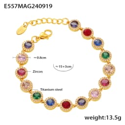 Stainless Steel Necklace Bracelets for Women Tennis Chain Colorful Stones Zircon Inlaid Gold Plated Waterproof Jewelry Gift