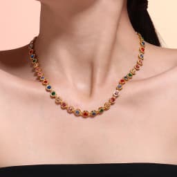 Stainless Steel Necklace Bracelets for Women Tennis Chain Colorful Stones Zircon Inlaid Gold Plated Waterproof Jewelry Gift