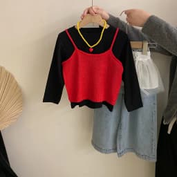 Undershirt Vest Jeans Fart Curtain 2025 Spring New Fashion Solid Color Long Sleeve T-shirt Knitted Vest Mesh Butt Curtain Jeans