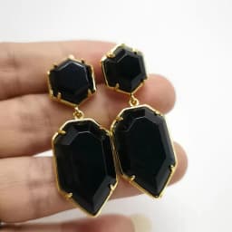 18X45mm Women Stud Earring Geometric Gems Jewelry Double Side Faceted HexagSword Tip on Natural Stone Labradorite Earring
