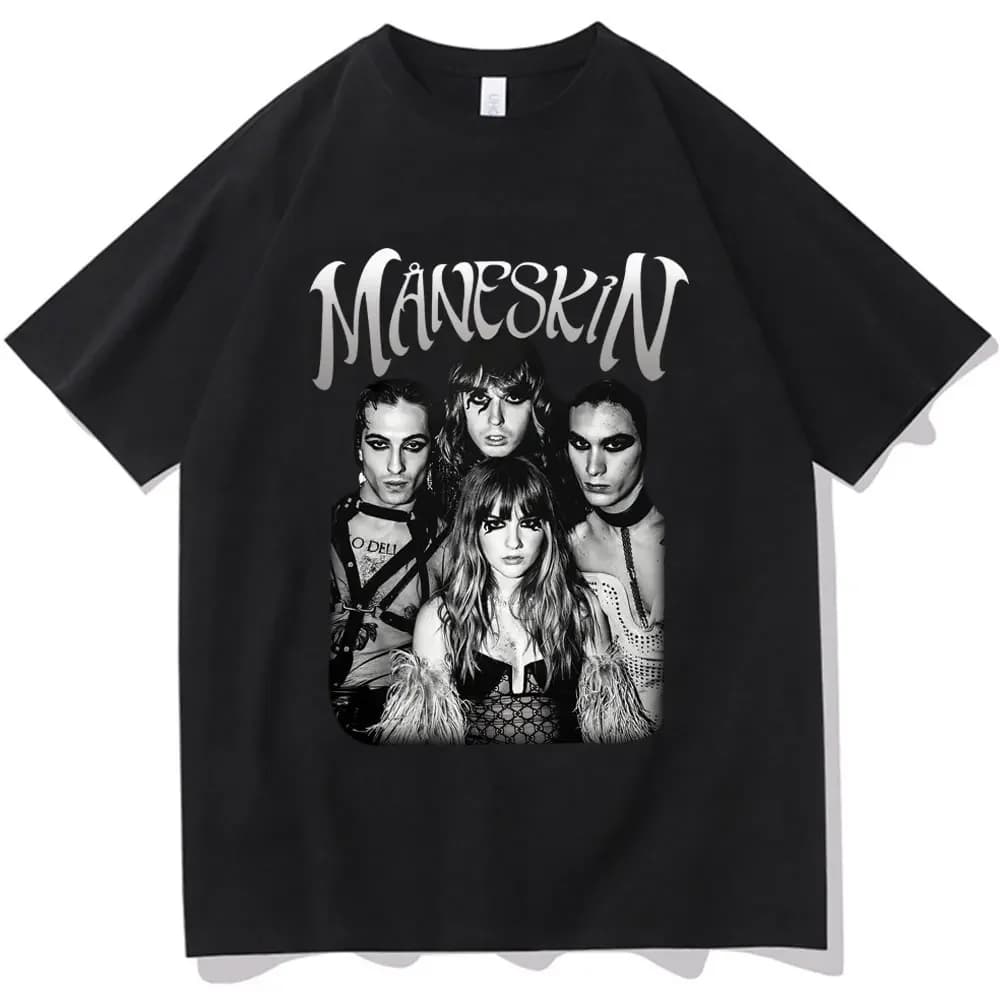 Italian Rock Band Maneskin 2023 World Tour T-shirt Fashion Gothic Retro Men Women Loose Short Sleeve Casual T Shirts Streetwear