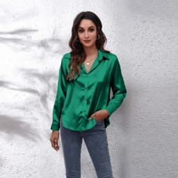 Autumn Women Solid Satin Shirt Long Sleeve Imitation Silk Loose Button Up Blouse Shirt Ladies Tops Fashion Clothing