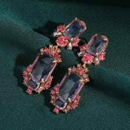 Antique Jewelry Transparent Purple Crystal Pink Flower Earrings Drop Glass Vintage for Women Gold Color Gifts Luxury 2025 New