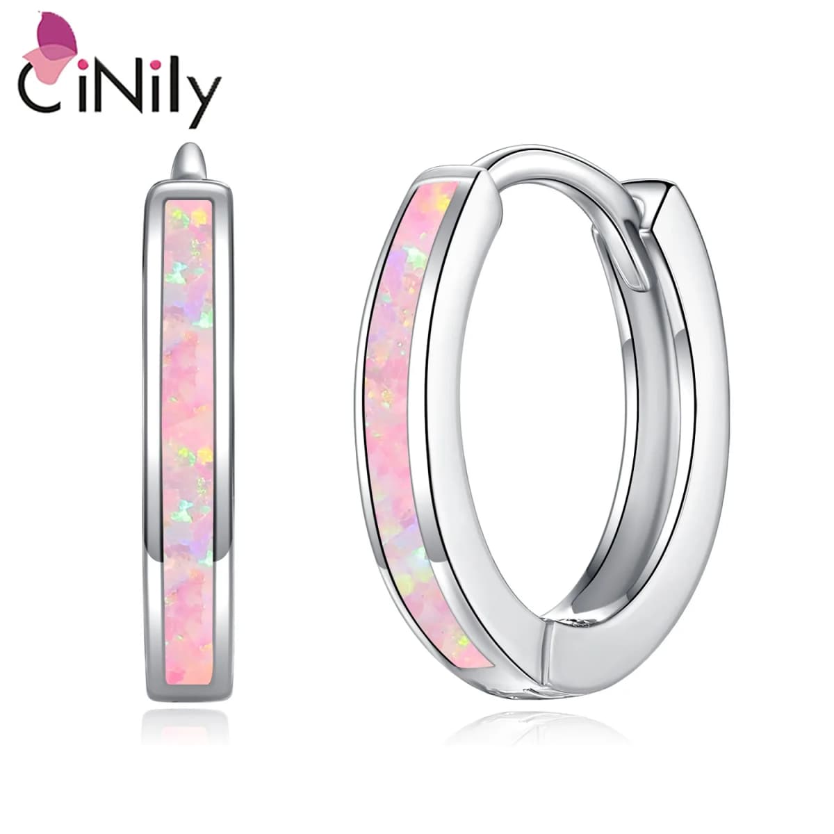 CiNily Simple Small Round Opal Hoop Earrings for Women 925 Sterling Silver Dainty Huggie Earrings Tiny Ear Jewelry Gifts 12mm