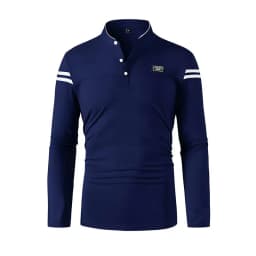 2025 Men's Casual Fashion Solid Color Long Sleeve Polo Shirt Stand up Collar Versatile Comfortable Top for Various Occasions